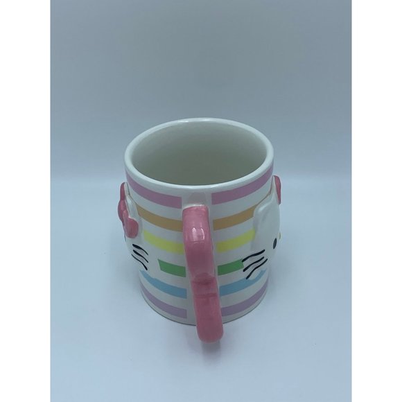 Sanrio Hello Kitty 3D Sculpted Striped Ceramic Mug with bow handle - Picture 3 of 8